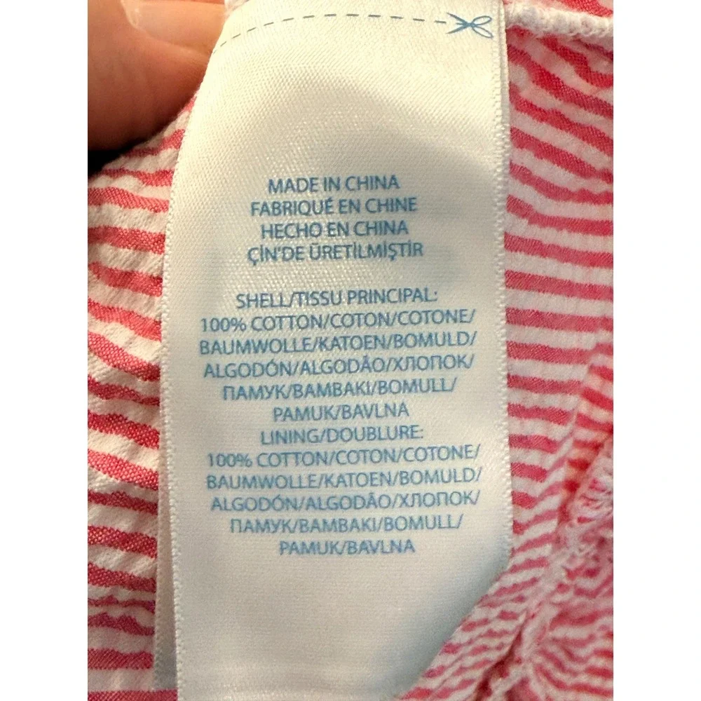 Ralph Lauren Baby Girl Pink White‎ Seersucker Stripe Ruffle Dress Set 9M